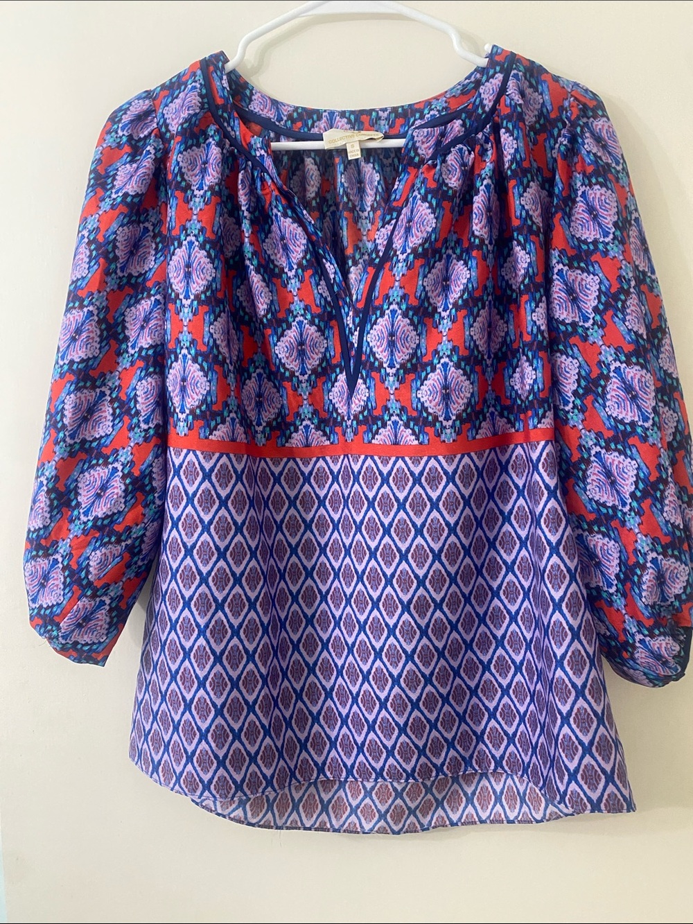 Collective Concepts Burnt Orange & Purple Mixed-Print Peasant Blouse